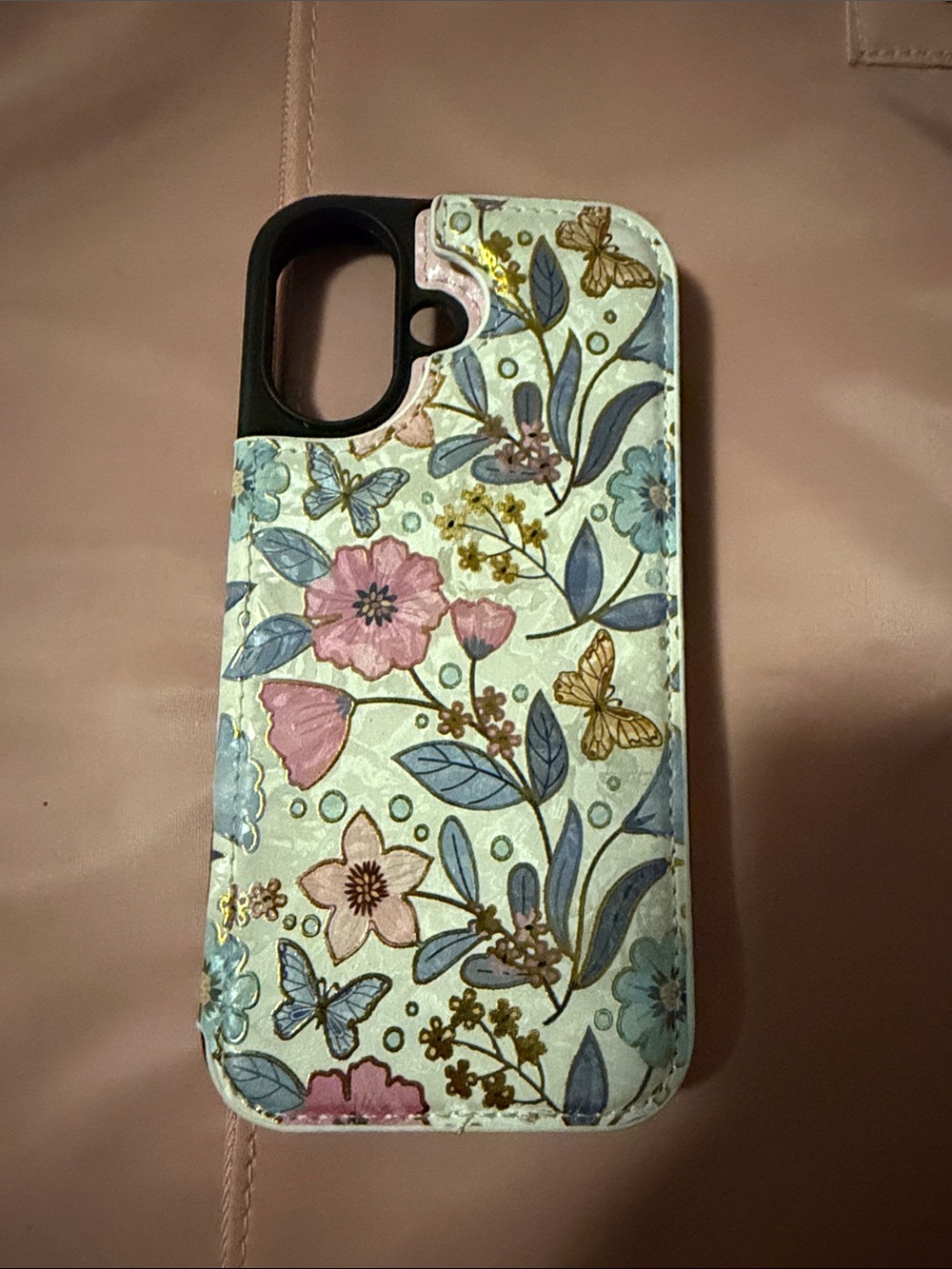 Floral Butterfly Wallet Phone Case - Pink & Blue iPhone 17